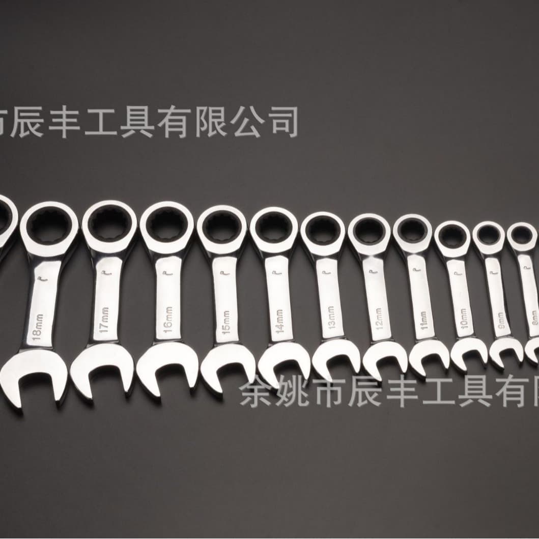 Short ratchet wrench, ultra-short, mini, mirror finish dual-purpose wrench, narrow adjustable wrench, short shank, 72 teeth.