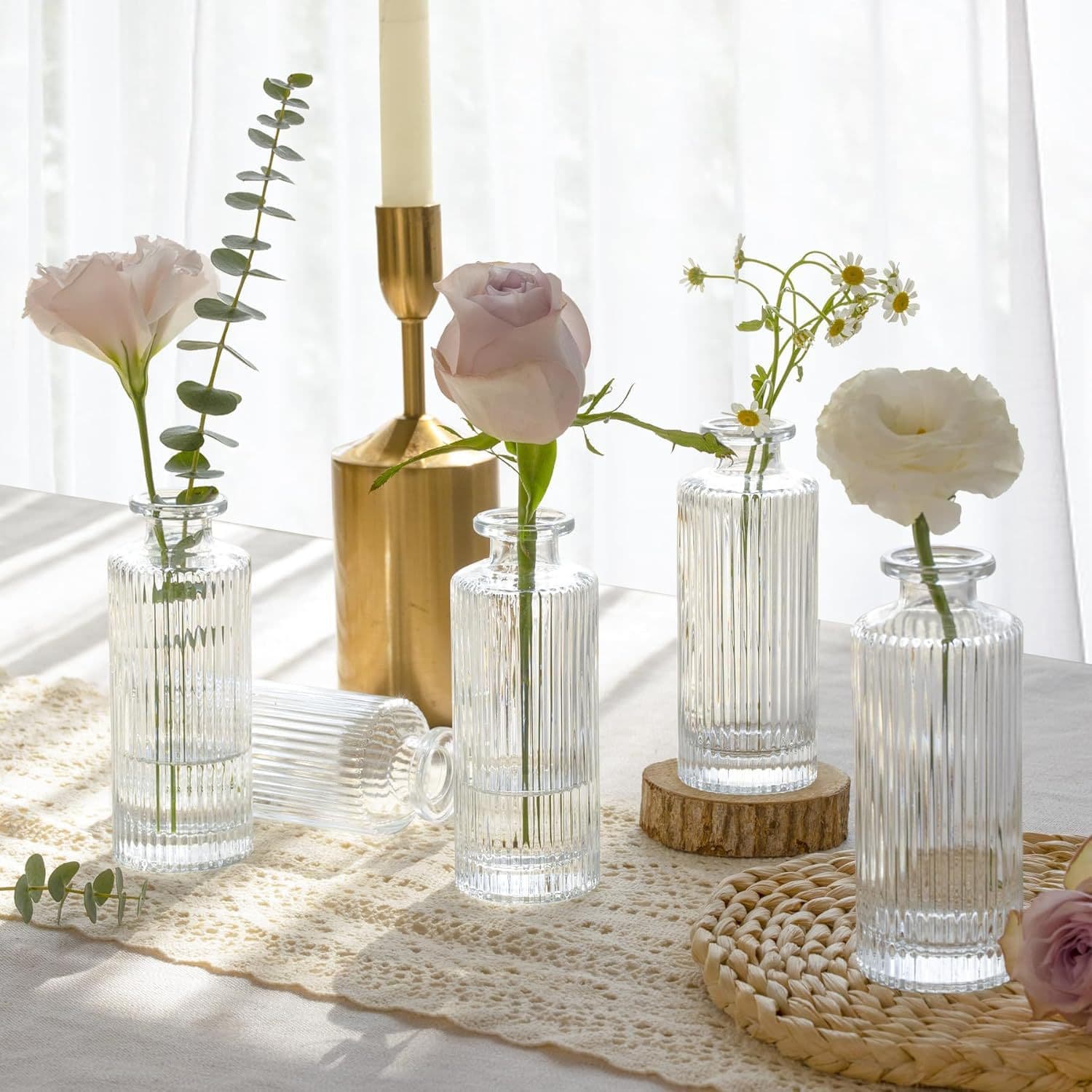 Foreign Trade Accessible Luxury Retro Glass Vase Transparent Ins Style Ornament Flower Arrangement Colorfulful High-End Small Vase Set