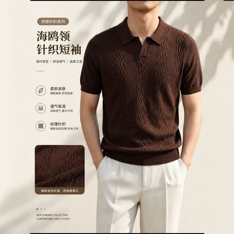 Cross-border Summer New Fashion Casual Old Money Style Knitted Short Sleeve Polo Shirt Breathable Versatile Top Wholesale