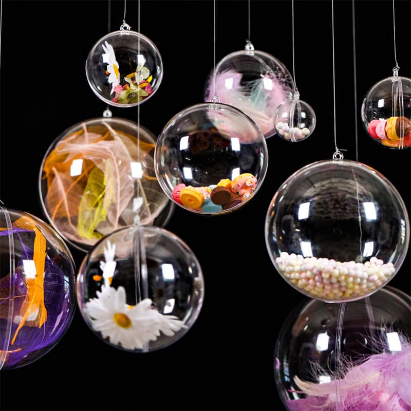 Factory Wholesale Christmas Balls 5-12cm Acrylic Transparent Hollow Ornament Hanging Spheres for Decoration
