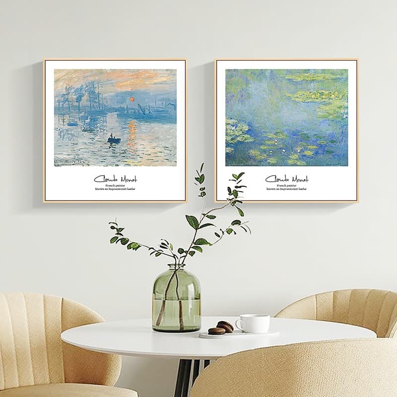 Monet's Famous Painting Sunrise, Restaurant Decorative Painting, Oil Painting, Hanging Painting, Living Room Sofa Background Wall Hanging Painting, Nordic Modern Minimalist Style