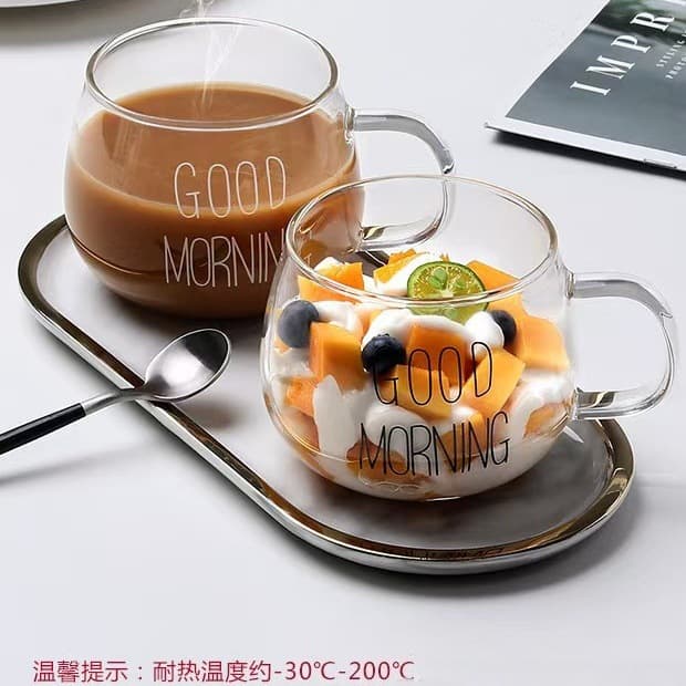 High borosilicate glass with handle milk breakfast cup large capacity round interesting glass water cup household juice milk cup