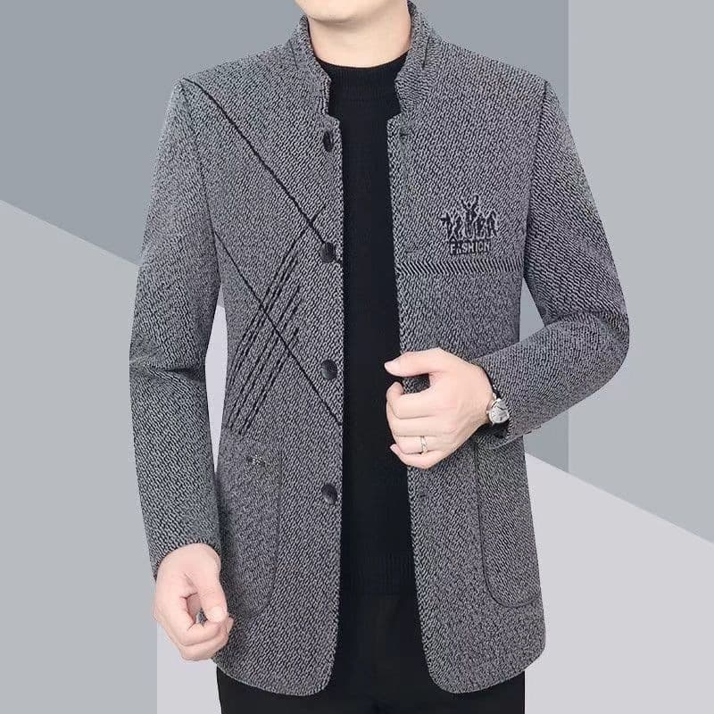 Autumn/Winter Outerwear Stand Collar Jacket Business Style Casual Winter Men's Slim Fit Stand Collar Zhongshan Suit Jacket