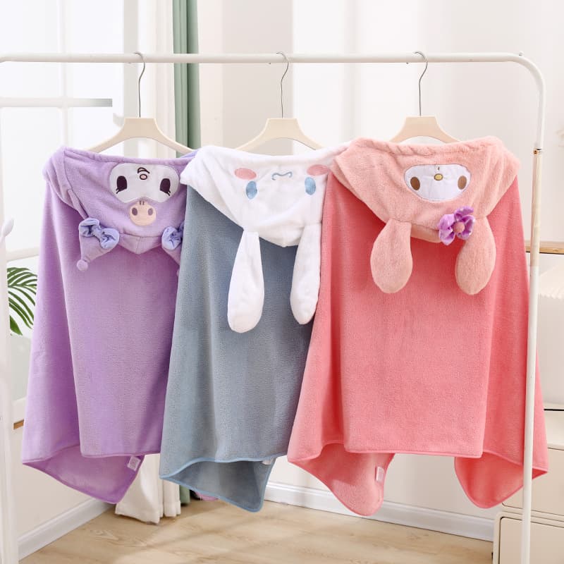 Cartoon Children's Bathrobe Baby Poncho Absorbent Soft Coral Fleece Hooded Kids Bath Towel