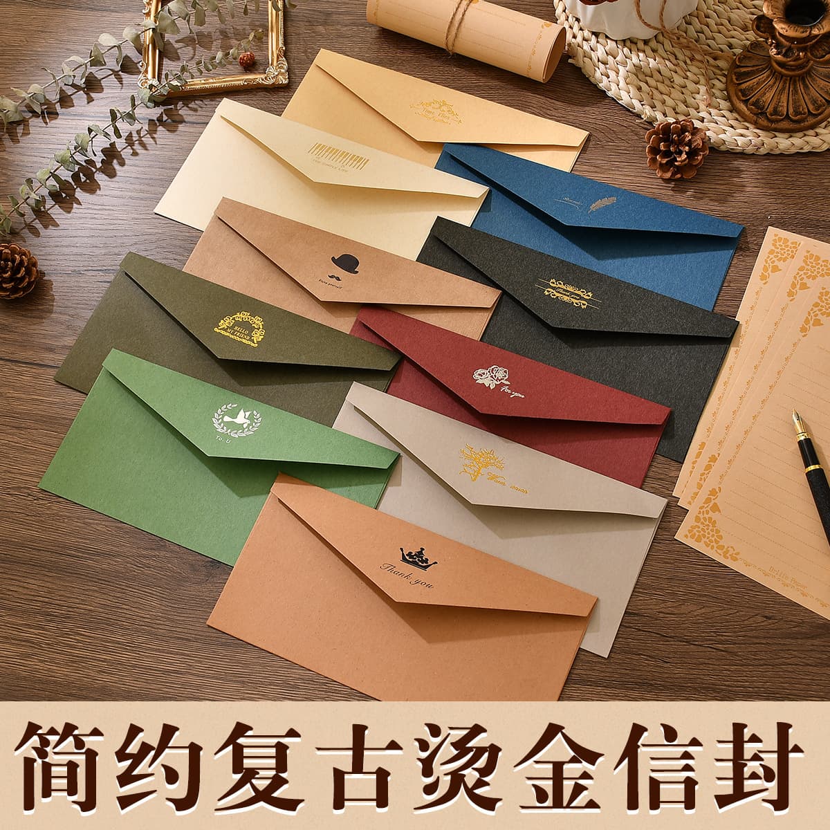 Thickened Gold Stamping Envelope Simple Western Style High End Invitation Card Retro Greeting Card Artistic Inner Paper Envelope