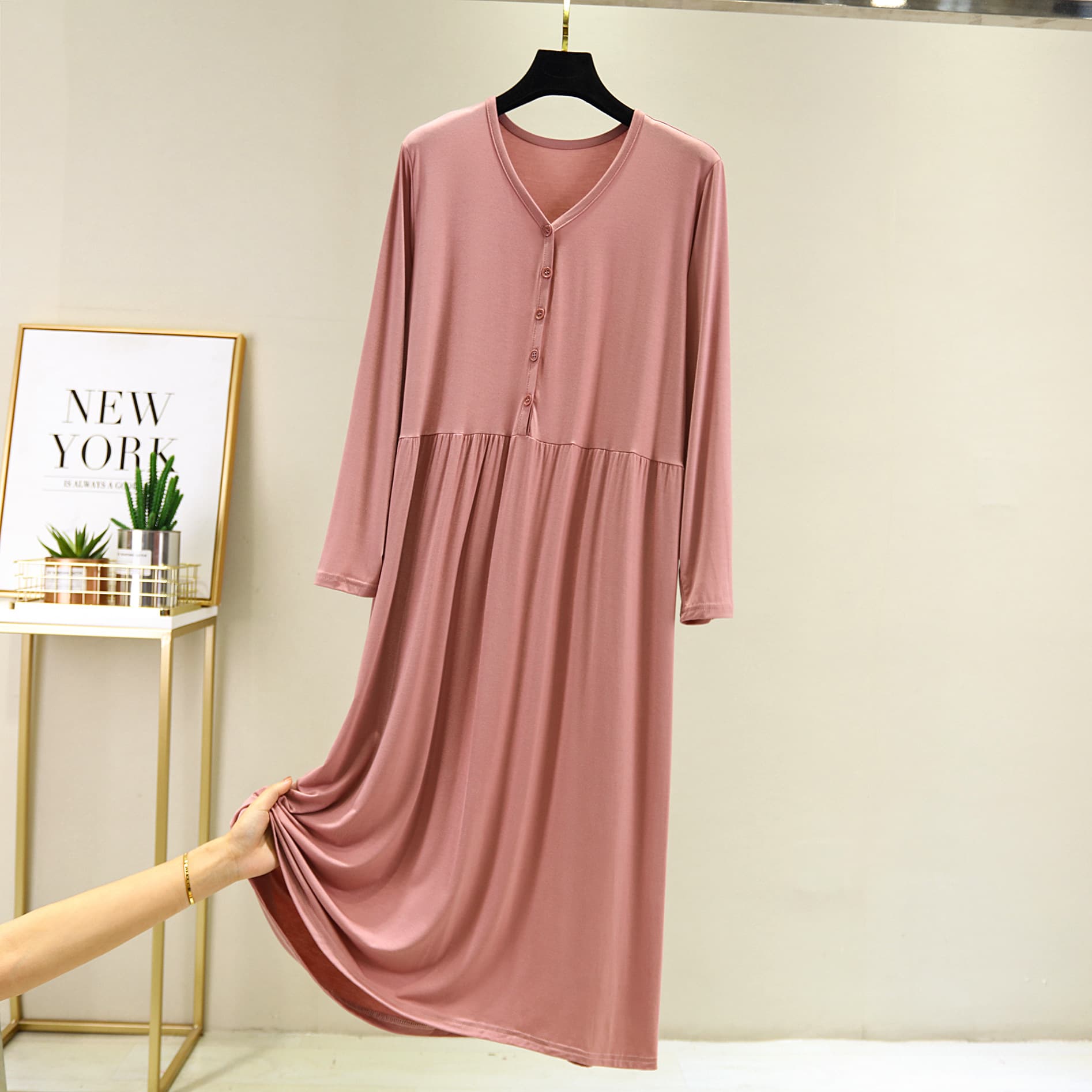 Long Sleeve Modal Nightgown for Women Loose Fashion Sleep Dress Nursing Plus Size Pregnant Maternity Middle-aged Mother Homewear