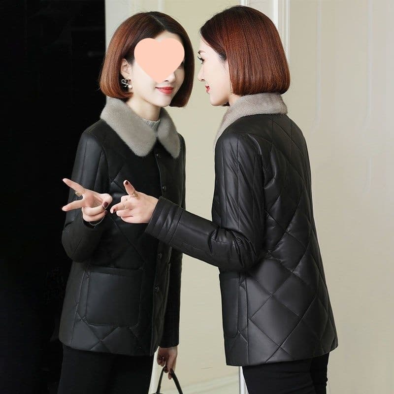 Crack-Free No-Wash Mom Leather Jacket Down Cotton Padded Women Short Autumn Winter New Thickened Warm Youthful Coat