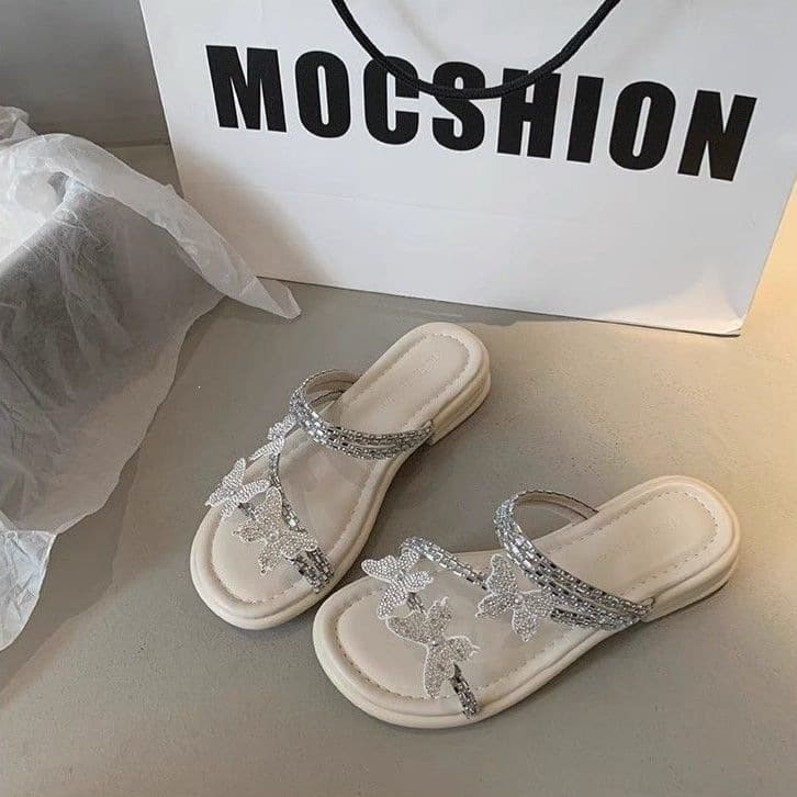 New Summer Fairy Style French Slippers with Bow Roman Sandals Casual Lazy Home Sandals Outdoor Wear Sandals
