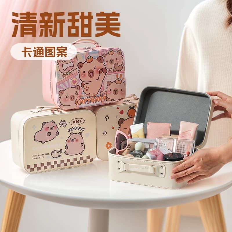 Capybara Makeup Box PU Handheld Cosmetic Bag High-value Gift Box Cute Capybara Sticker Large Capacity Storage Box