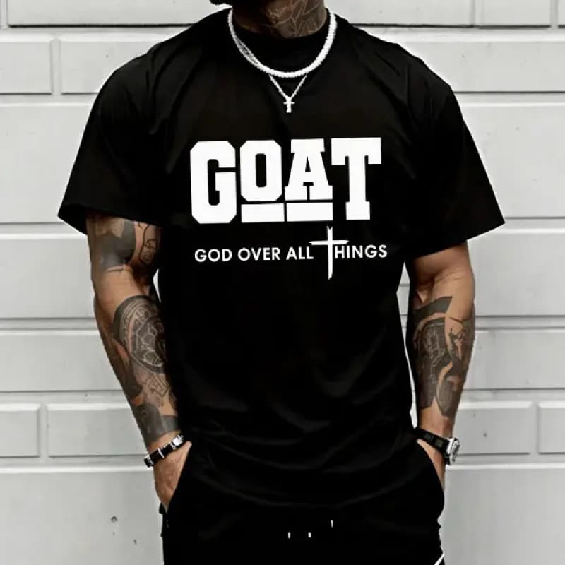 【Cross-border EU Size】GOAT (“God Over All”) Graphic T-Shirt for Men