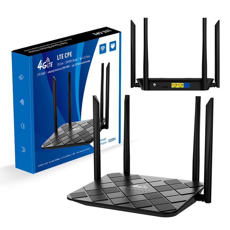 Customized 4G router with LTE wireless WIFI, office CPE, shared 3 network ports, and SIM card.