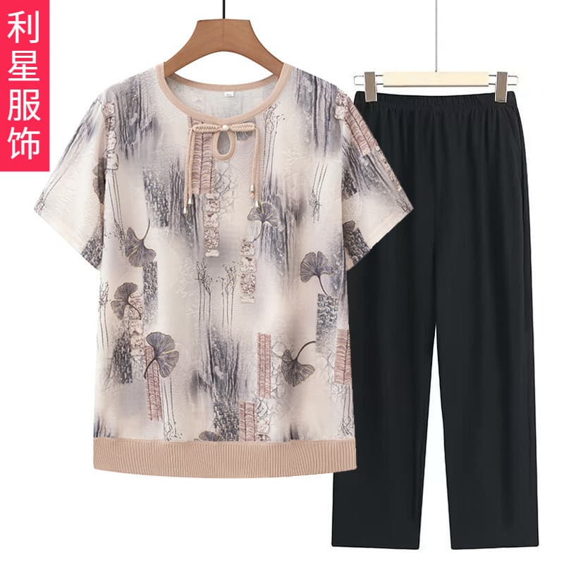 2024 New Summer Style T-shirt for Mothers, Stylish Short-Sleeved Round Neck, Chinese Style Top for Middle-Aged and Elderly Women