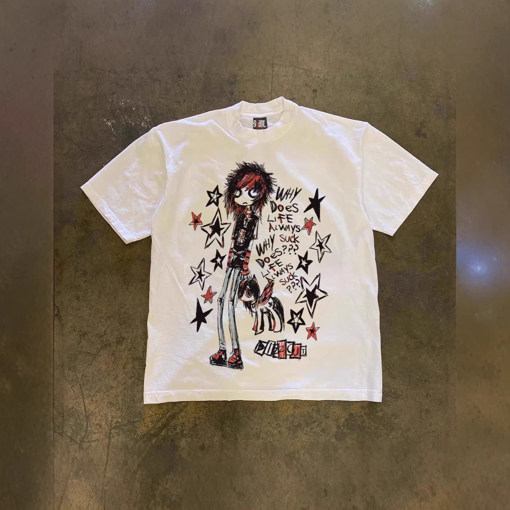 250g Heavyweight Pure Cotton! American Oversize Rock Punk Print Couple Loose Short-Sleeve T-Shirt for Men Y2K
