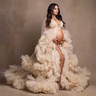 European and American Morning Robe Wedding Dress Photo Shoot 2026 Maternity Thin Mesh Long Dress Women's Wedding Gown