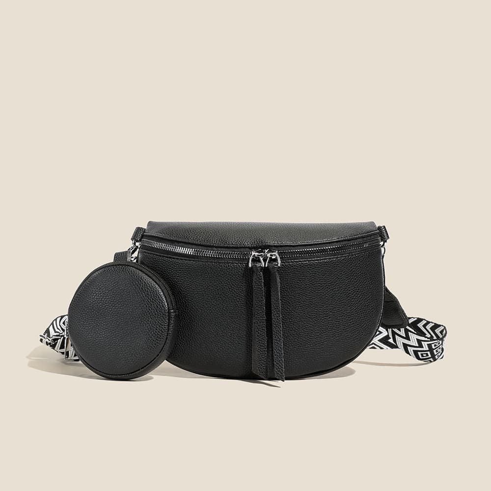 New retro soft leather PU chest bag waist bag fashionable women's bag with coin purse casual wide shoulder strap single shoulder crossbody bag cross