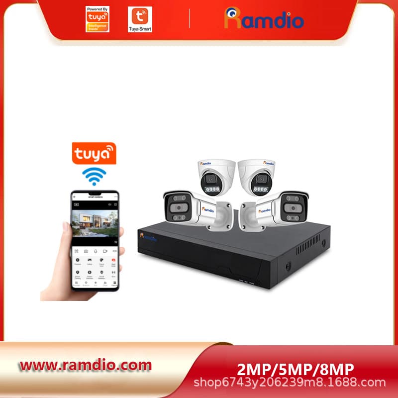 Tuya 4CH 5MP POE IPC NVR Kit 4-Channel Tuya Smart Camera Recorder Surveillance Kit