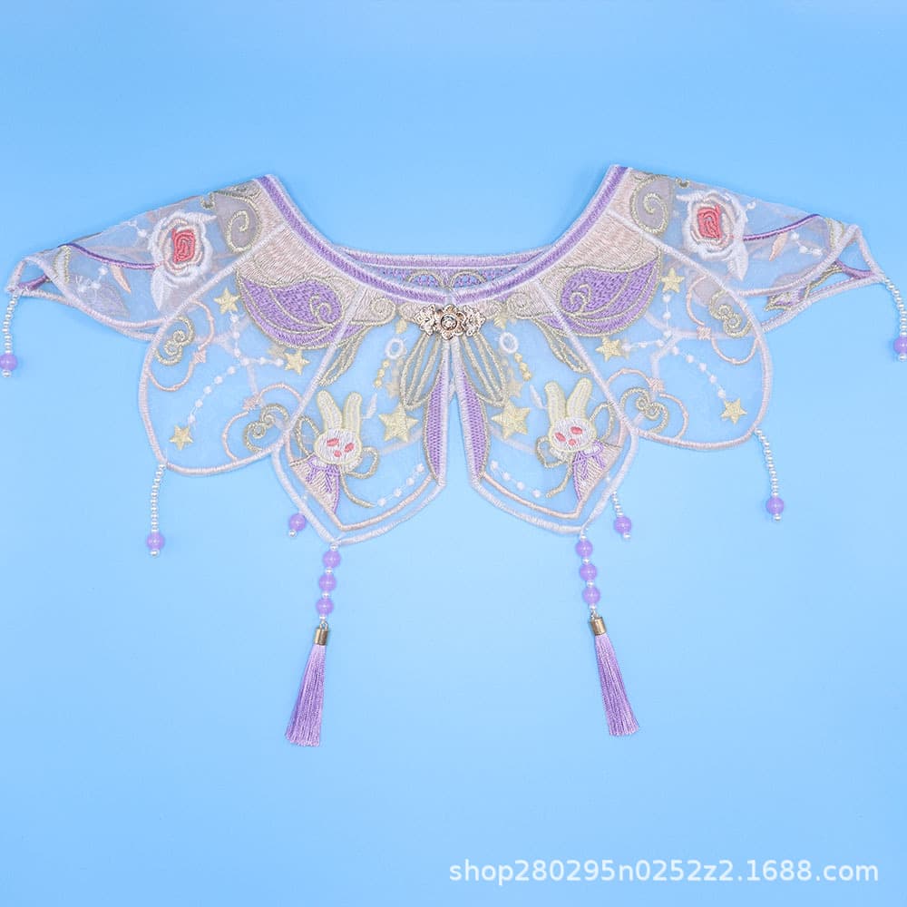 Purple organza cloud collar jade rabbit embroidery vest pearl tassel children's new Chinese-style Hanfu accessories collar flower