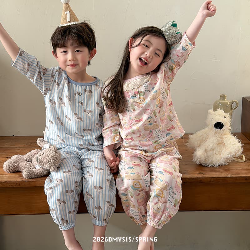26 Kids Pure Cotton Pajamas 2026 Spring Nine-Tenths Sleeve Double-Layer All-Cotton Gauze Korean Style Loungewear Air-Conditioning Clothes