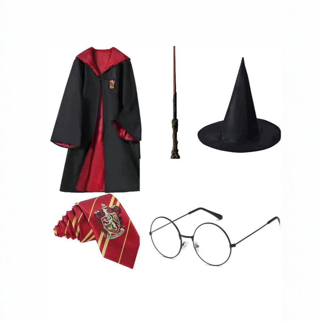 Harry Potter Magic Robe Hat Scarf Glasses Gryffindor Halloween Cosplay Accessory Set with Tie