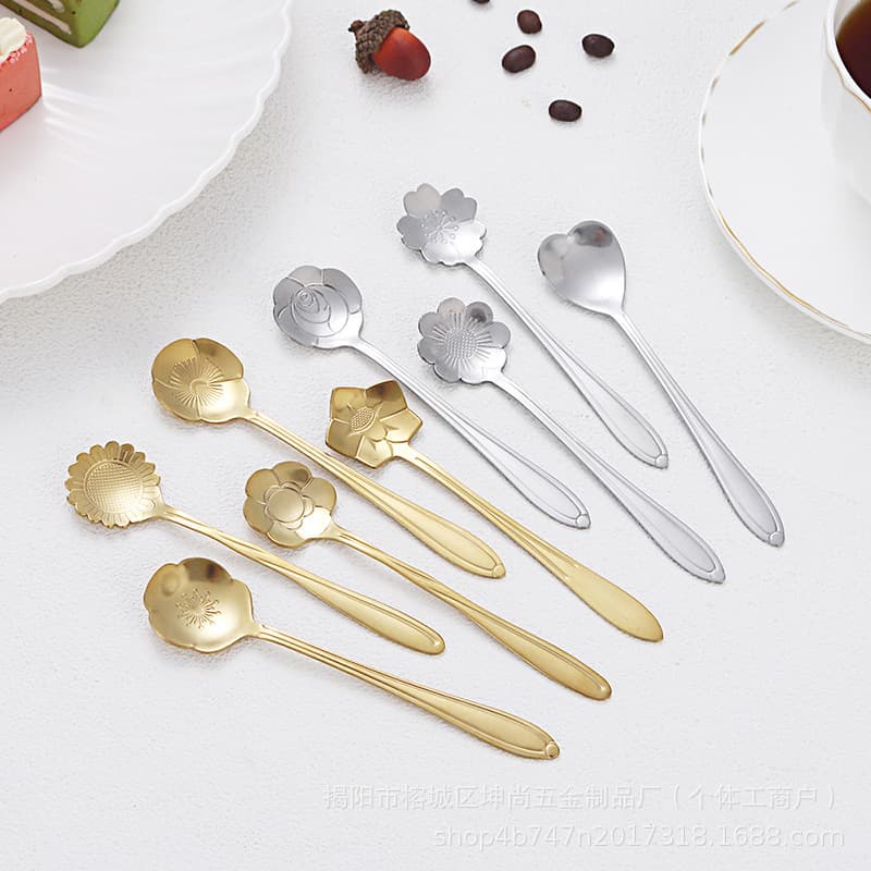 Stainless Steel Coffee Spoon Creative Souvenir Cherry Blossom Spoon Gold Long Handle Stirring Spoon Dessert Flower Spoon Gift
