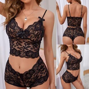 Export to Europe and America, AliExpress Sexy Lingerie, Sheer Lace Camisole Adjustable Wrap Triangle Bra Set, Sexy Lingerie