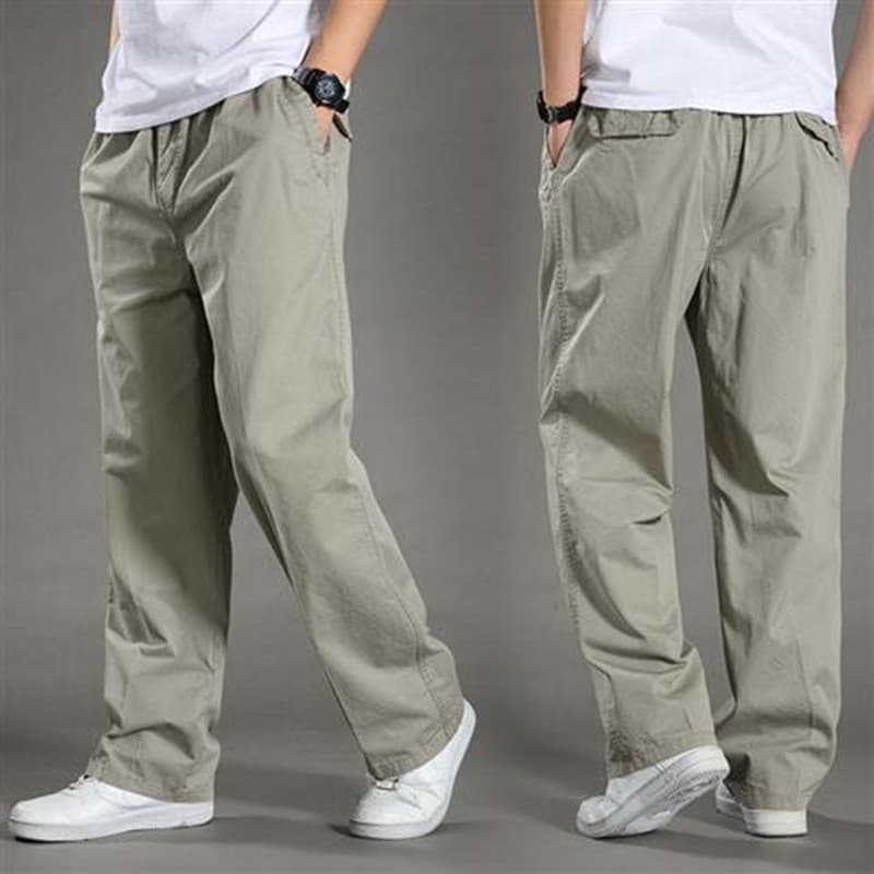 Spring Autumn Work Casual Pants Men Loose Wide Leg Pure Cotton Breathable Straight Leg Sweatpants Long Pants Joggers