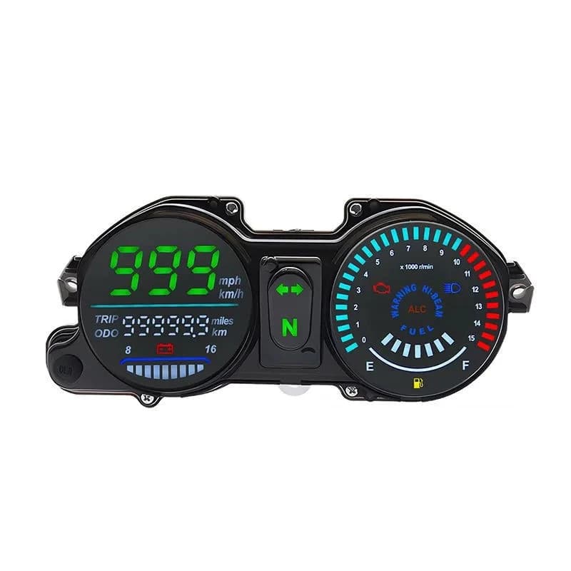 New CG/TITAN 150 motorcycle from Brazil, South America: Digital electronic instrument panel with LED tachometer and odometer.