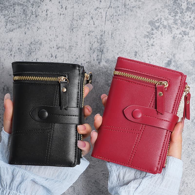 2025 New Women's Wallet PU Leather Short Zip Coin Purse Tri-Fold Wallet Wholesale Stock
