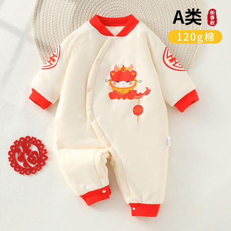 Baby jumpsuits autumn and winter thickened pure cotton clothes for men and women newborn 100-day banquet jumpsuits New Year's greetings clothes in stock