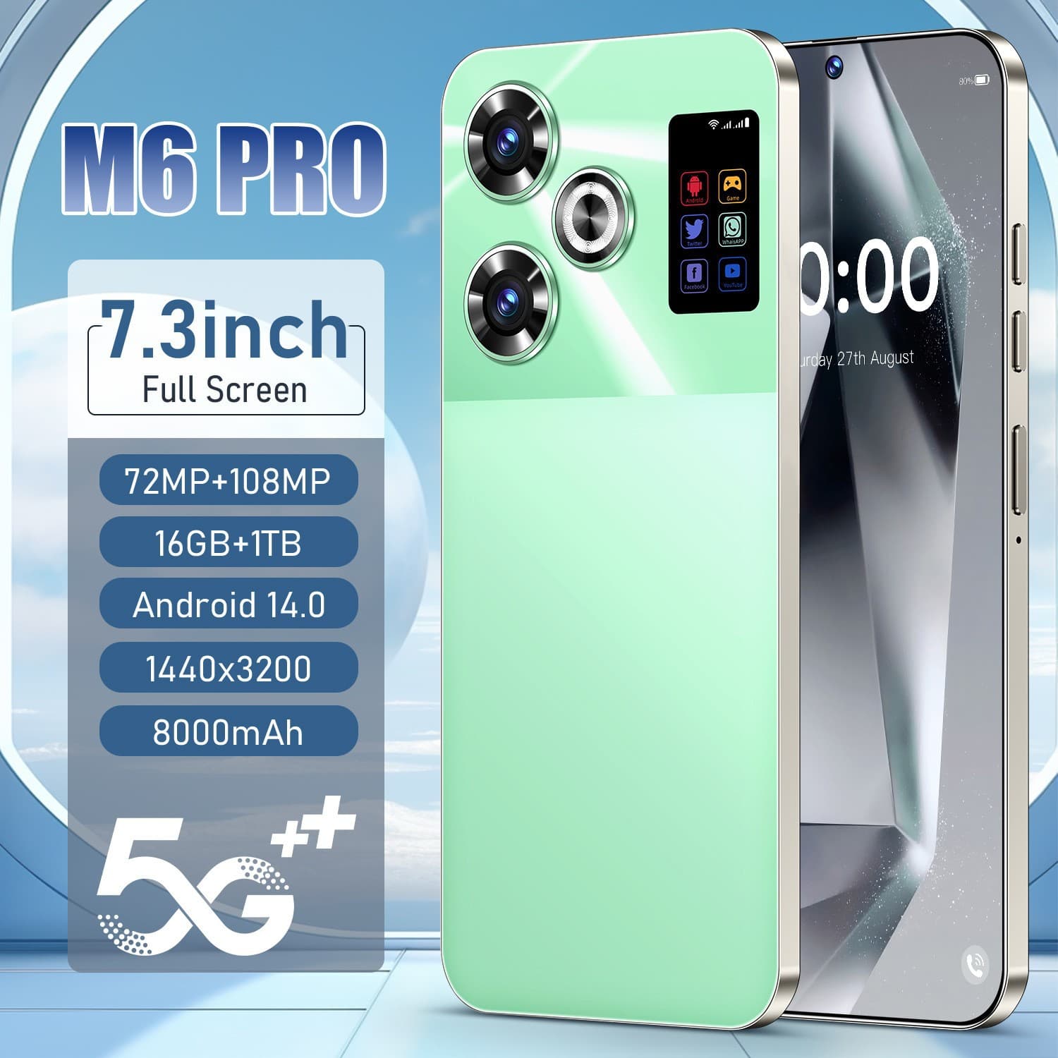M6Pro New Cross-border Trade Smartphone Android 7.3-inch 2+16GB Low Price True Quad-core All Network Unlocked In Stock