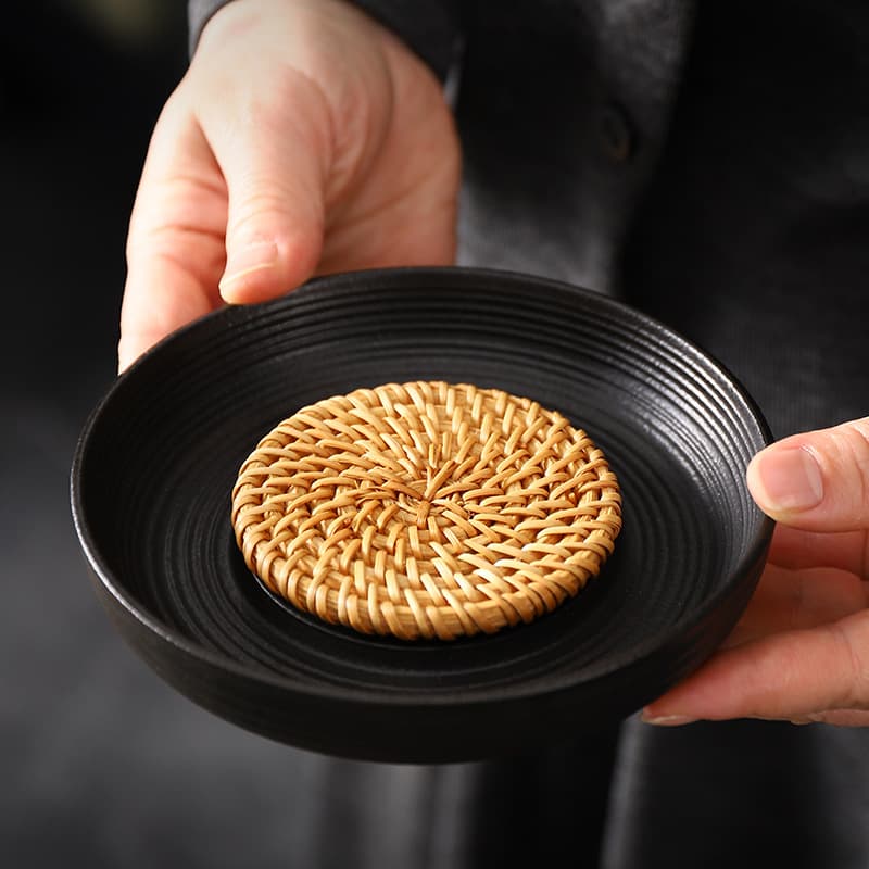 Retro Coarse Pottery Tea Stand, Pot Stand Plate, Dry Brewing Platform, Round Tea Table, Household Pot Maintenance Mat, Lid Bowl, Lid Pot, Tray Base
