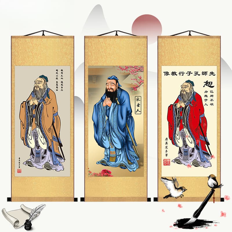 Confucius Portrait Hanging Painting, Sage Confucius Image, Sun Simiao Scroll Painting, Living Room Central Hall Decoration, Laozi Portrait