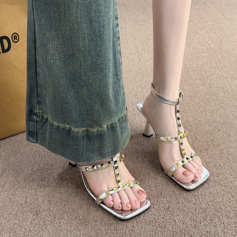 Women's Riveted Sandals, 2026 Summer New Arrival, Trendy Fairy Style, Mid-Heel Roman High-Heel Shoes for Dresses