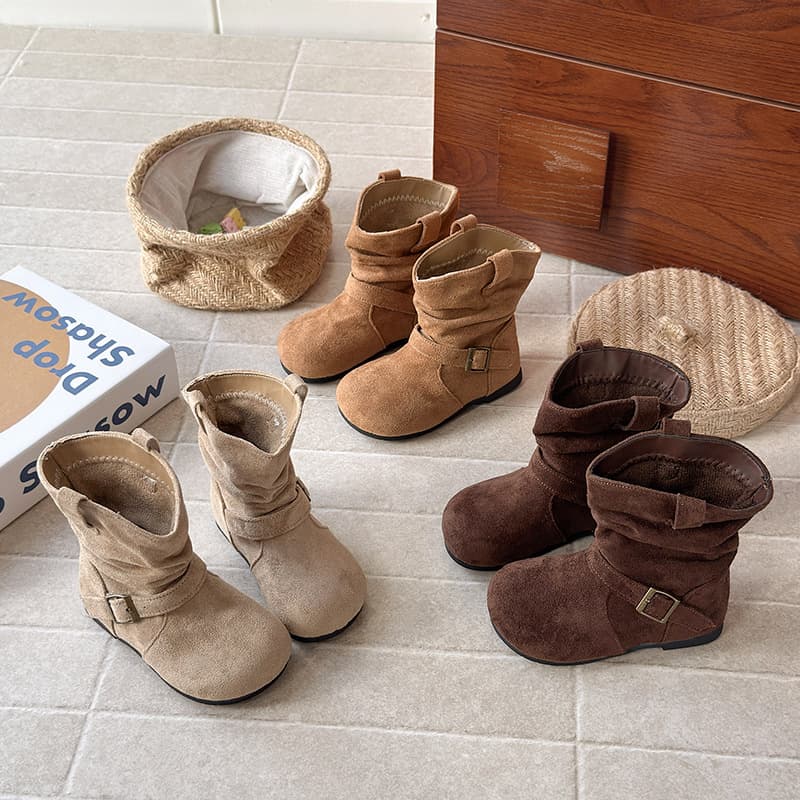 Instagram French Suede Stacked Boots 2025 Autumn/Winter New Korean Style Girls' Fashion Retro Slip-On Mid-Calf Boots