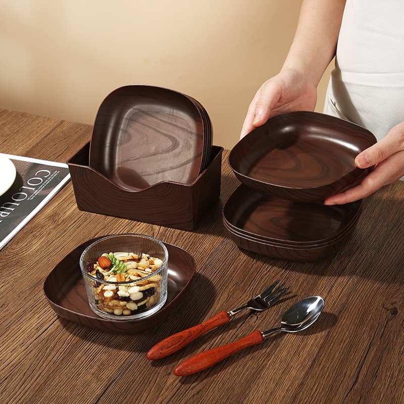 New Wood Grain Imitation Japanese Bone Dish for Dried Fruits, Snacks, Seeds, Fruits, Candies, Afternoon Tea Tray, Pastry Bone Plate