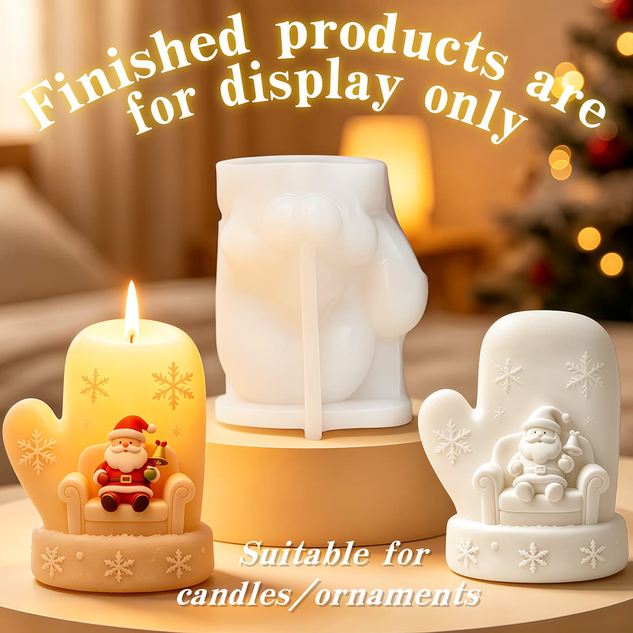 WT-QW0190 Christmas Gloves Santa Claus Sitting on Sofa Candle Silicone Mold