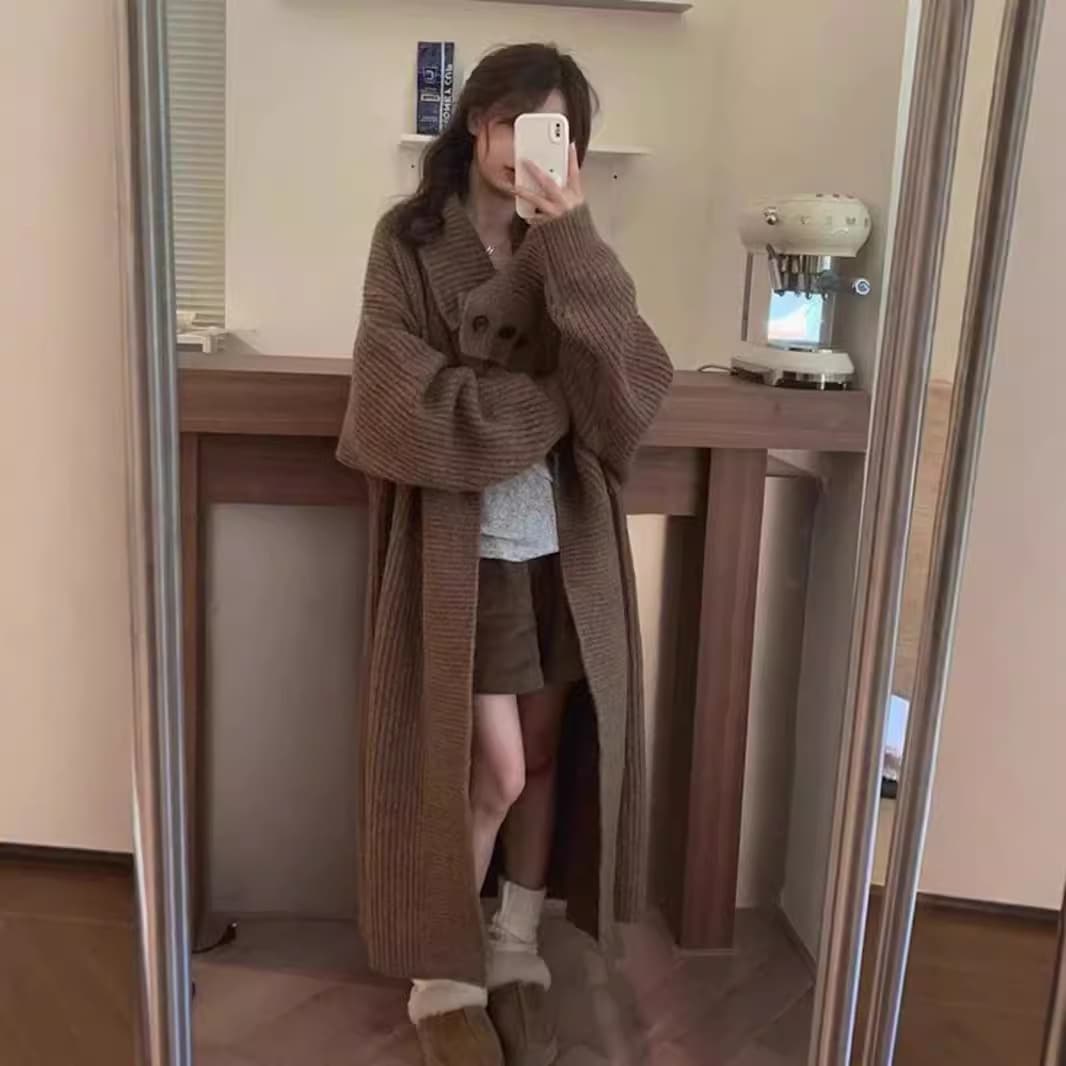 Cross-Border High-End Knitted Long Cardigan for Women in Autumn and Winter New Windbreaker with Lazy Style Sweater Jacket