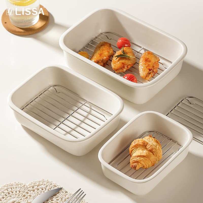 Ins-Style Ceramic Baking Tray with Strainer for Microwave Oven, Cheese Baked Rice Tray, Oil Control and Draining, Household Prep Plate