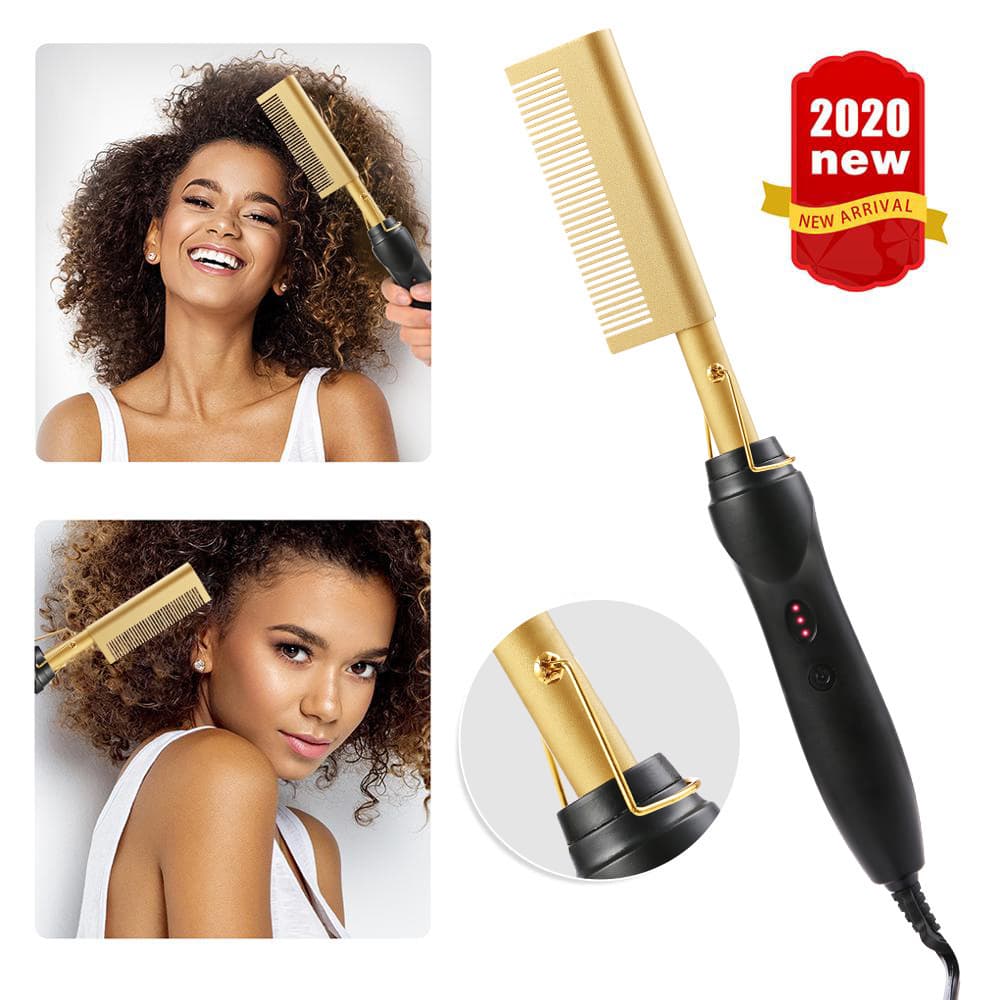 Amazon Electric Curling Brush 2-in-1 Curling Iron and Straightener, Copper Comb Curling and Straightening Function, Electric Hair Straightening Brush