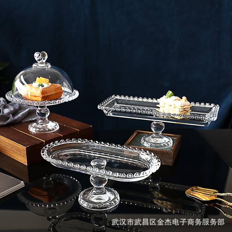 Nordic Glass High-Foot Tray Creative Love-Shaped High-Foot Tray Dessert Fruit Snack Plate Cake Plate with Dust Cover