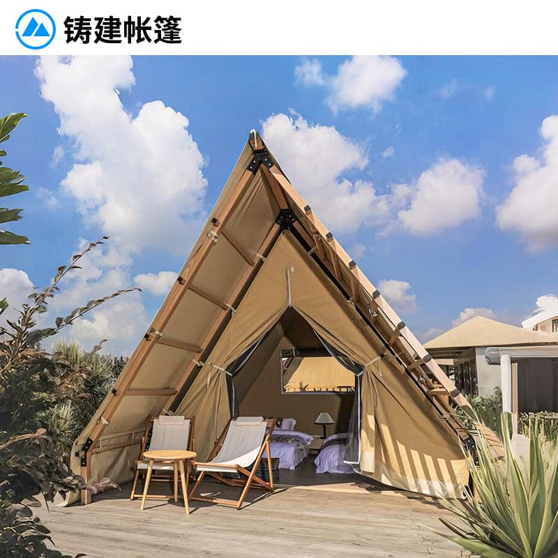 Outdoor Internet celebrity camp triangle tent hotel scenic spot cultural tourism B&B tent light luxury wind-resistant and rain-proof wooden house tent