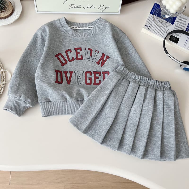 Girls sweatshirt suit skirt 2026 spring new Korean version children's letter printed sweatshirt pleated skirt two-piece trendy set