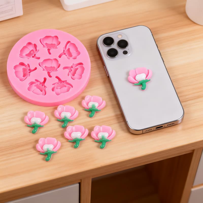 Magnolia Phone Case Decal Mold for DIY Hair Clip, Car Aroma Wax Tablet, Dessert Decoration Silicone Mold