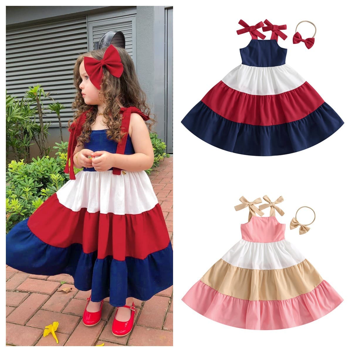 Bohemian Summer Beach Dress for Girls Ages 3-8 Cotton Splice Strap Dress Soft Treatment Pure Color Suitable for African European South American Sales