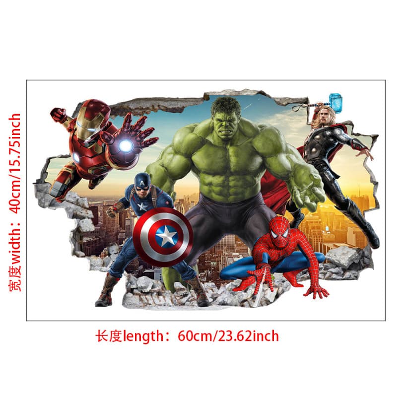 Cross-border Marvel Sticker Avengers Breaking Through Wall Hulk Wall Decal Living Room Bedroom Decor Wall Sticker