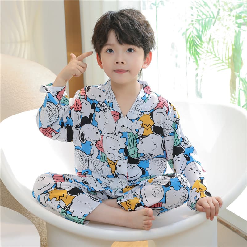 Children's Pajama Set 2025 New Cardigan Girl Sleepwear Baby Girl Long Sleeve Long Pants Home Wear