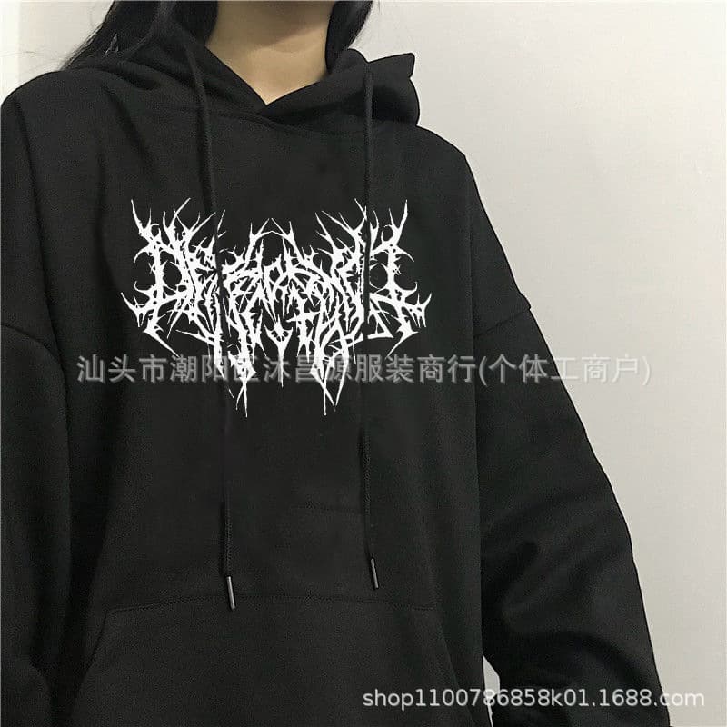 Cross-border Gothic Oversized Hoodie Long Sleeve Harajuku Sweatshirt Women's Aesthetic Hip Hop Vintage Fleece Top