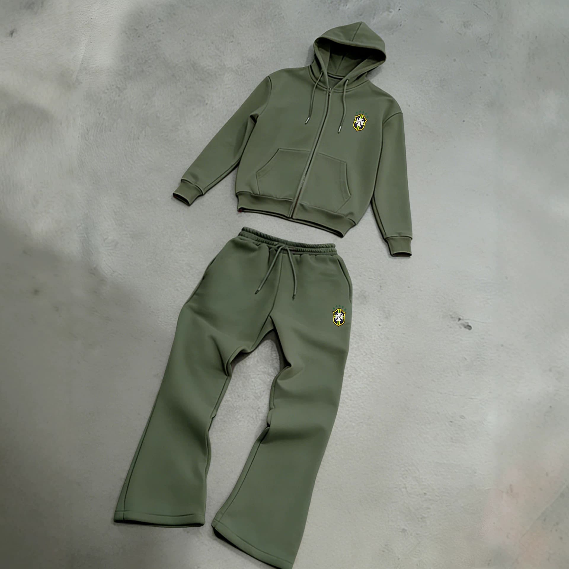 Foreign Trade Ins Men's Badge Print Hooded Zip-Up Sweatshirt and Sweatpants Two-Piece Set Casual Sportswear