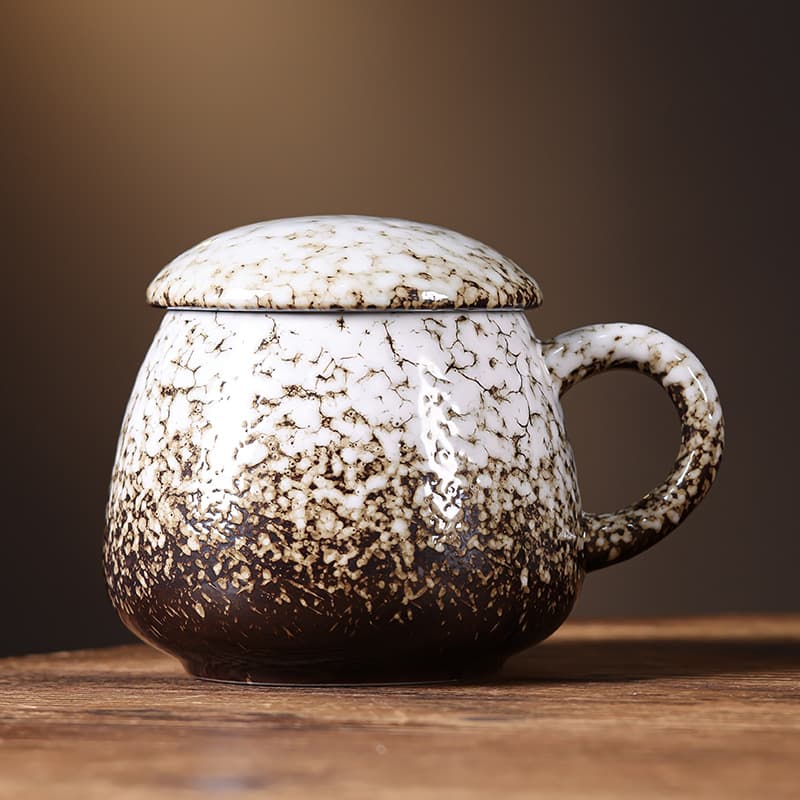 Stoneware Mug with Lid, Extra Large Capacity 1000ml Household Water Cup, Ceramic Office Pot Belly Cup, Coffee Cup