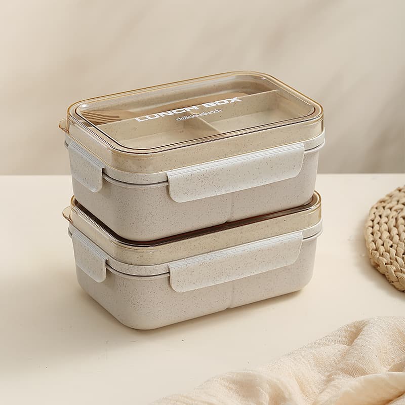 Student Japanese-Style Wheat Straw Compartment Lunch Box for Office Workers, Portable Travel Meal Box with Water Cup Set